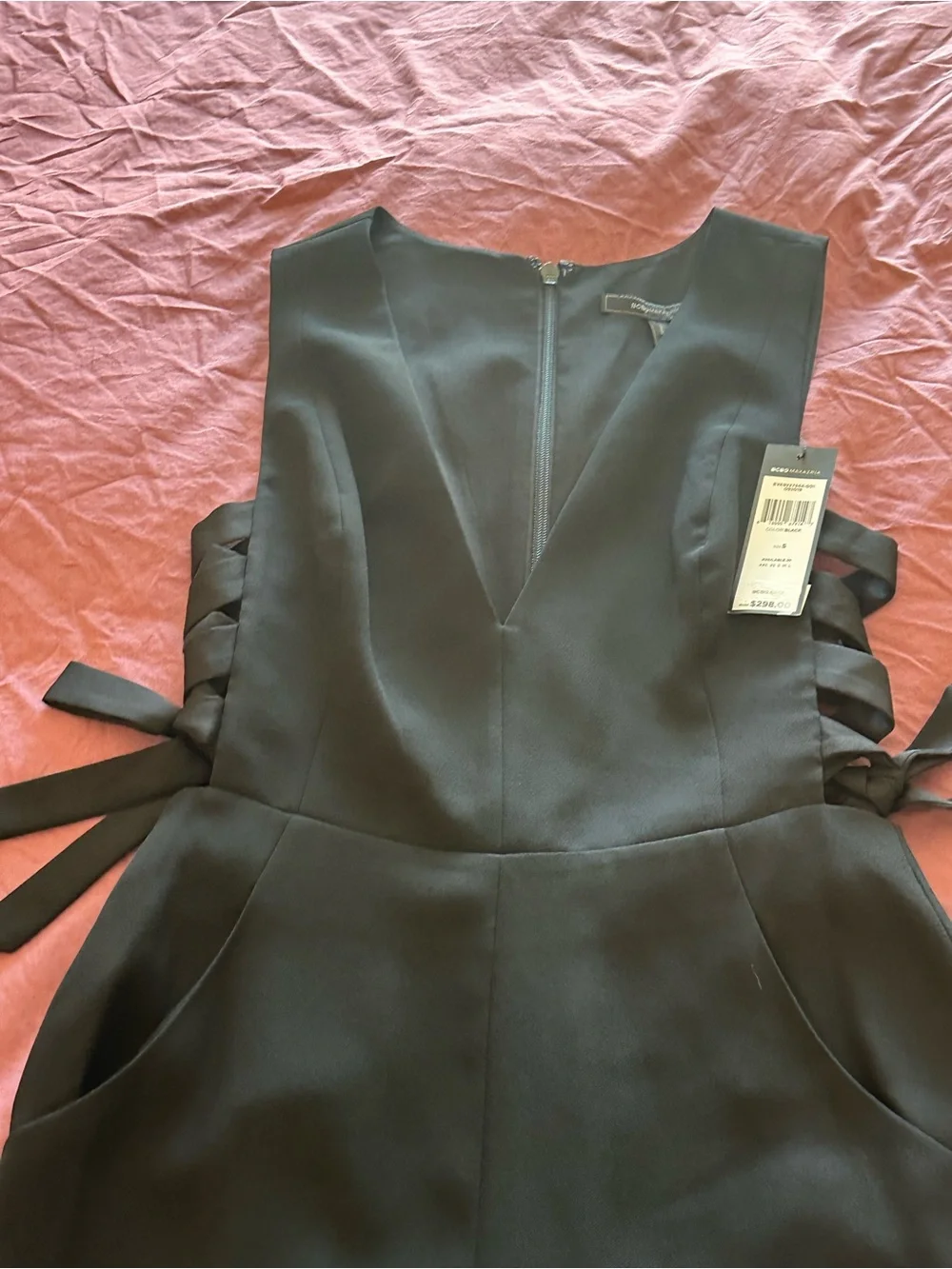 BCBGMaxAzria Black Backless V-Neck Lace-Up Dress - Picture 8 of 10